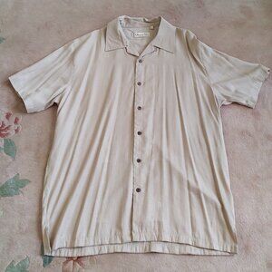 Basix Tan Palm Tree Motif Short Sleeve Button Down Shirt 2X